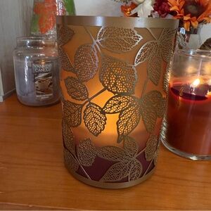 EUC Yankee Candle Amber Leaves Metal w/Ombre Glass Large Jar Holder